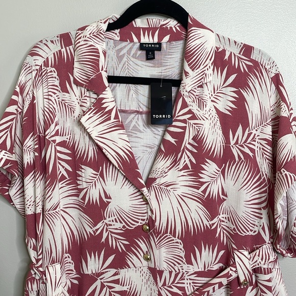 Torrid Shaded Palms Mini Rayon Slub Button Front Collared Dress Rose Size Large - Picture 3 of 13